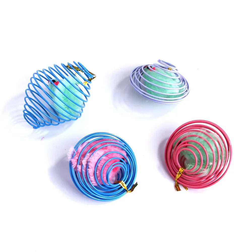 Cat Toy Balls Funny Stretchable Kitten Springs Toys Interactive Caged Rats Rolling Cat Balls Random Color Cat Accessories Pet