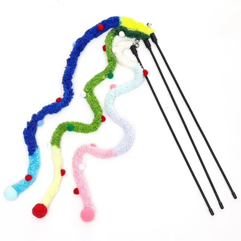 New Cat Toys Rainbow Stripes Funny Cat Stick with Bell Interactive Play Pet Supplies Interactive Cat Toy Caterpillar String