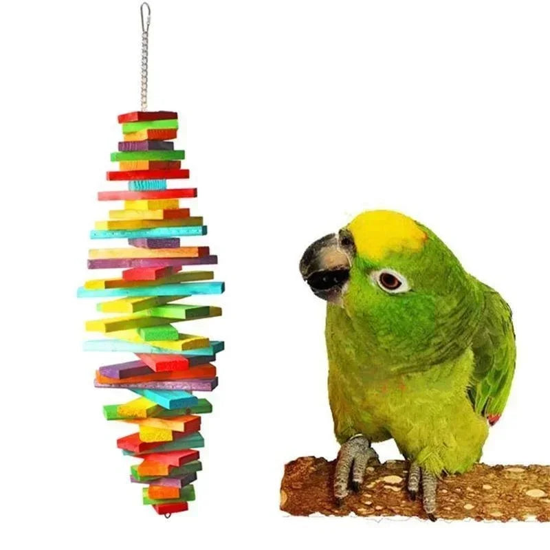 Bird Toys Parrot Color Multi-layer Grinding Mouth Bite Toys Parrot Stand Wooden Bird Cage Pendant Random Color
