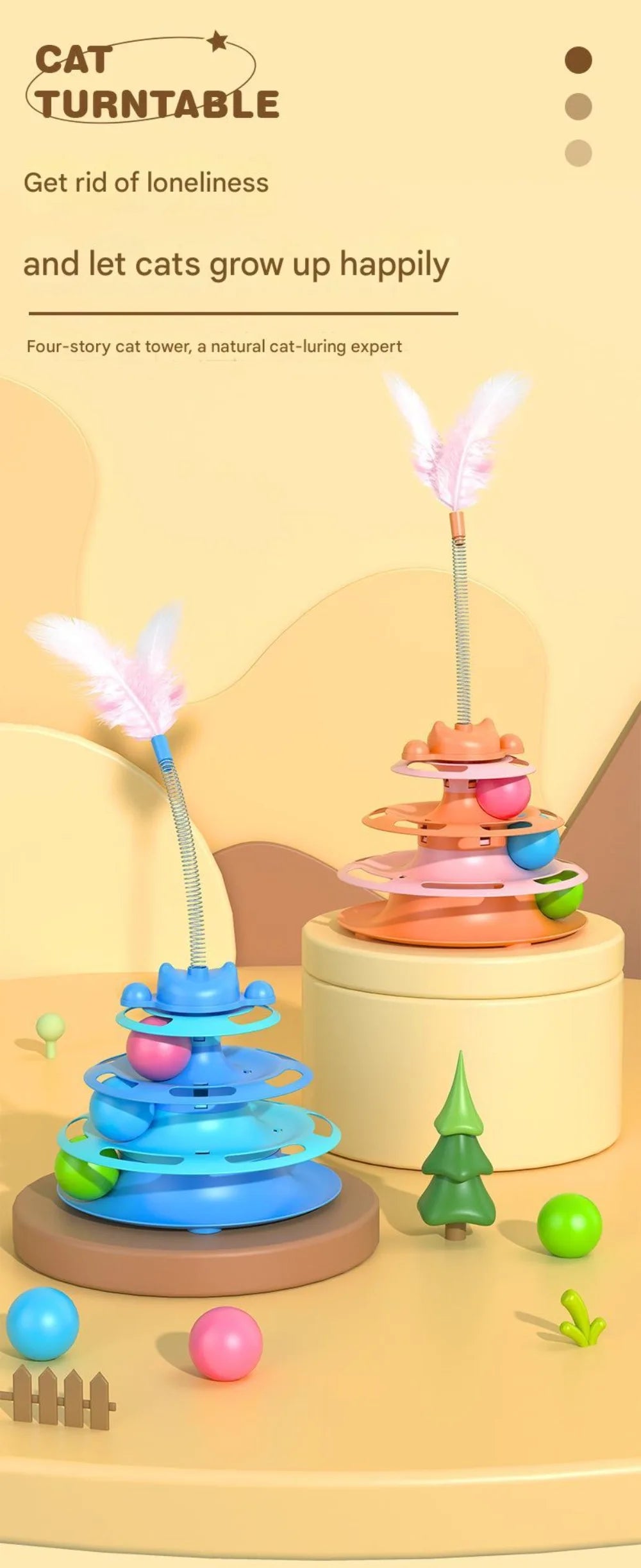 New Interactive Cat Toys Rotatable Intelligence Training Pet Cat Turntable Balls Feather Cat Amusement Plate Pet Supplies