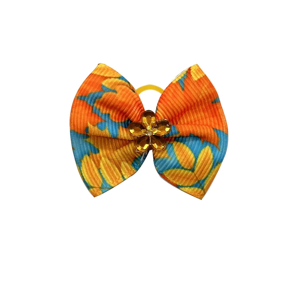 50/100pcs Thanksgiving Autumn Dog Hair Bows with Diomand Dog Accessories Hoilday Bowkont with Rubber Band for Small Dog Supplies