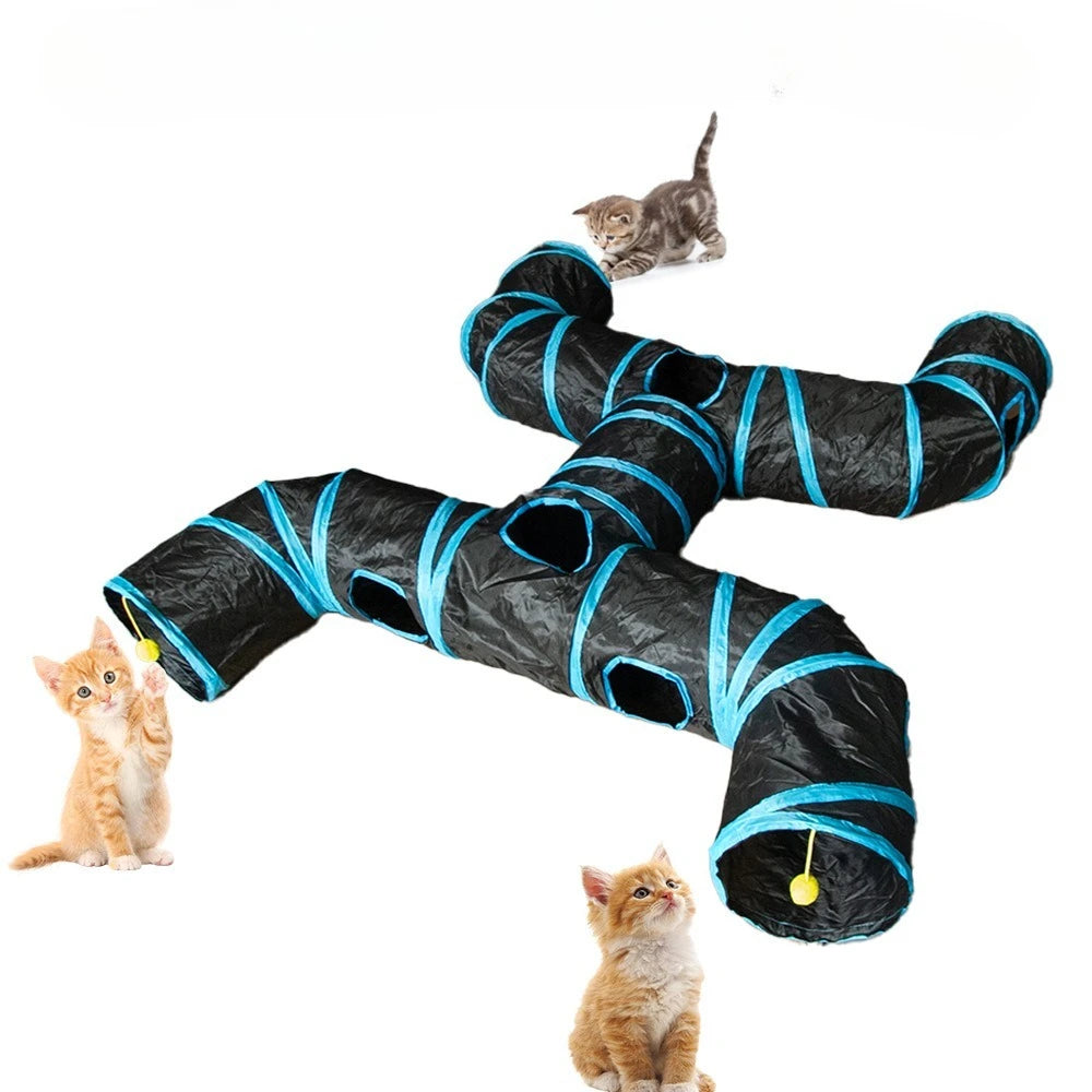 Pet Tunnel Multi Cat Interactive Rainbow Channel Large Multi Exit Foldable Cat Toy Drilling Cat Channel Durable Scratch and Bite
