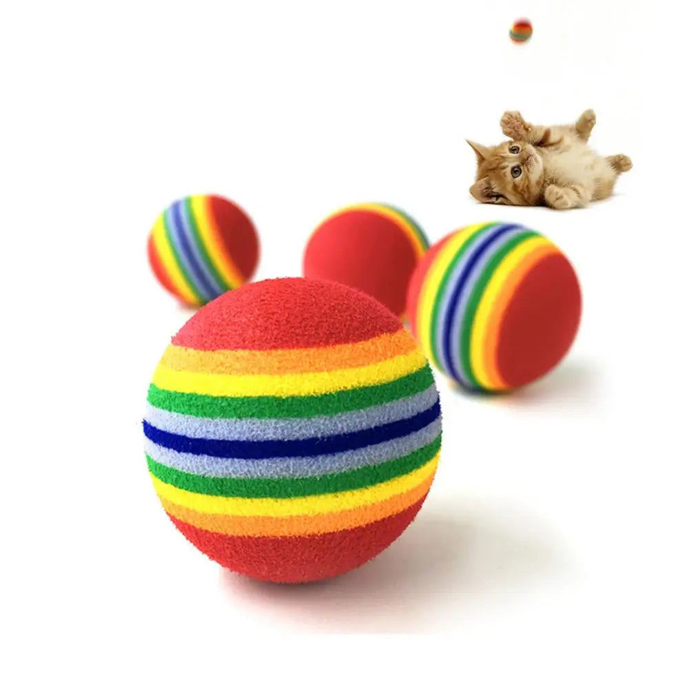 Funny Pet Dog Puppy Rainbow Striped Chewing Interactive Ball Teething Toy indoor toy balls funny cool toys for dogs and cats