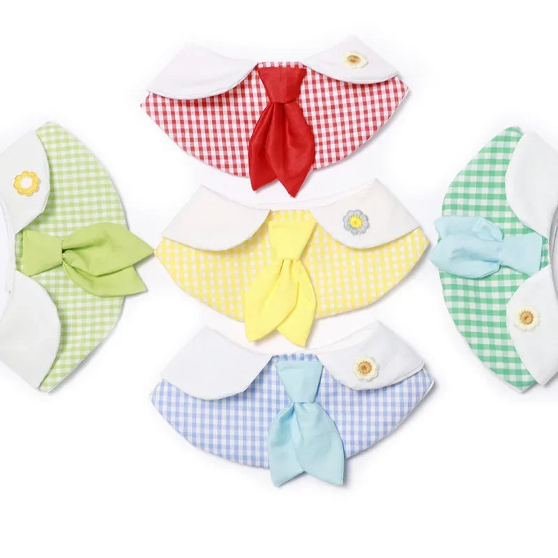 Pet Soft Plaid Tie Scarf Fake Collar Lace Drool Scarf Checkered Dog Accessory Cat Bib Scarfs Cat Accessories Puppy Accessories