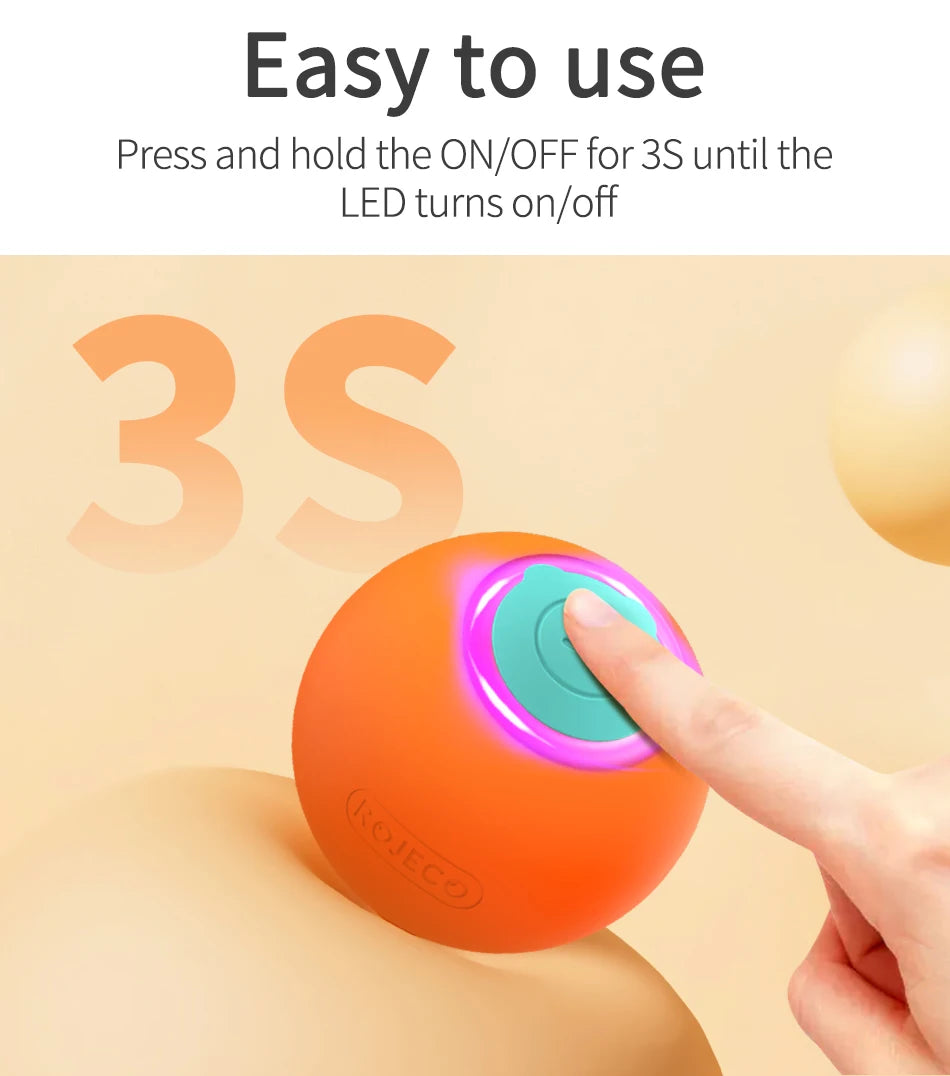 ROJECO Smart Interactive Cat Bouncing Ball Active Rolling Ball For Dog Rechargeable Automatic Rotating Moving Balls For Cat Game