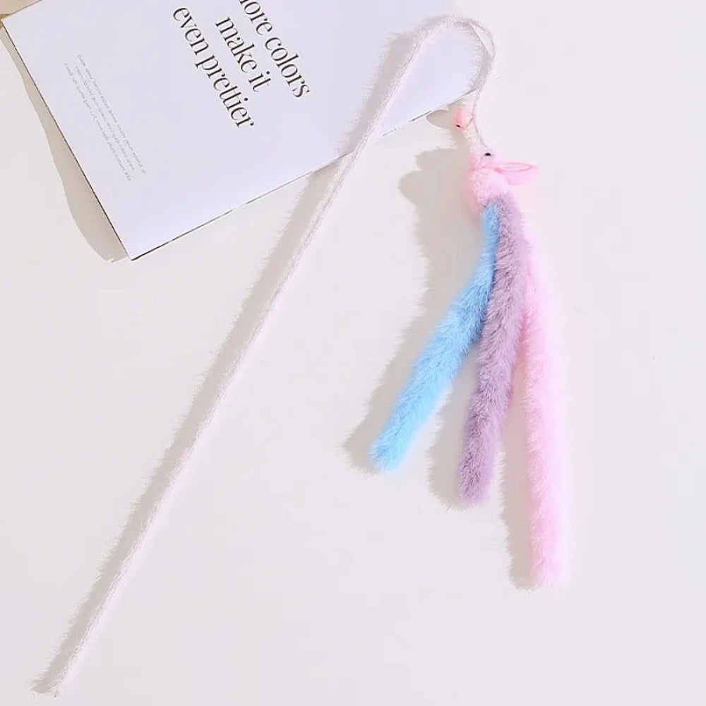 2pcs Cat Toys Plush Tassel Cats Teaser Stick Wool Rabbit Cat Toys Interactive Sticks Cats Toy with Bell Kitten Toy Pet Supplies