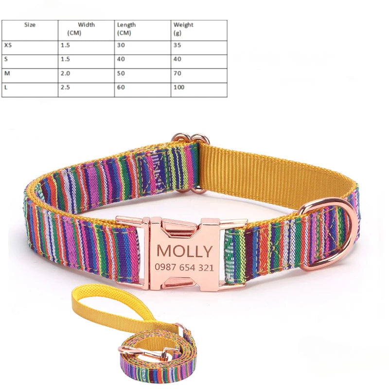 Customized Name Number Dog Collar Bohemian Stripe Plaid Pet Traction Rope Ethnic Pet Collars with Buckle Dog Accessories