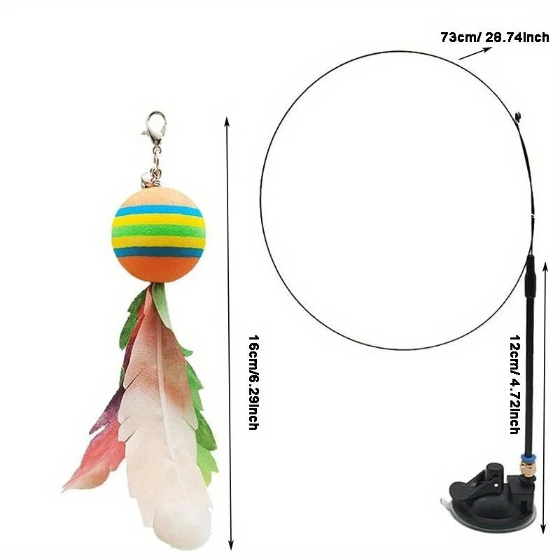 Cat Toys Interactive Funny Cat Feather Wand Suction Cup Ball Feathers Replacements with Bells for Indoor Cats Kitten Exercise