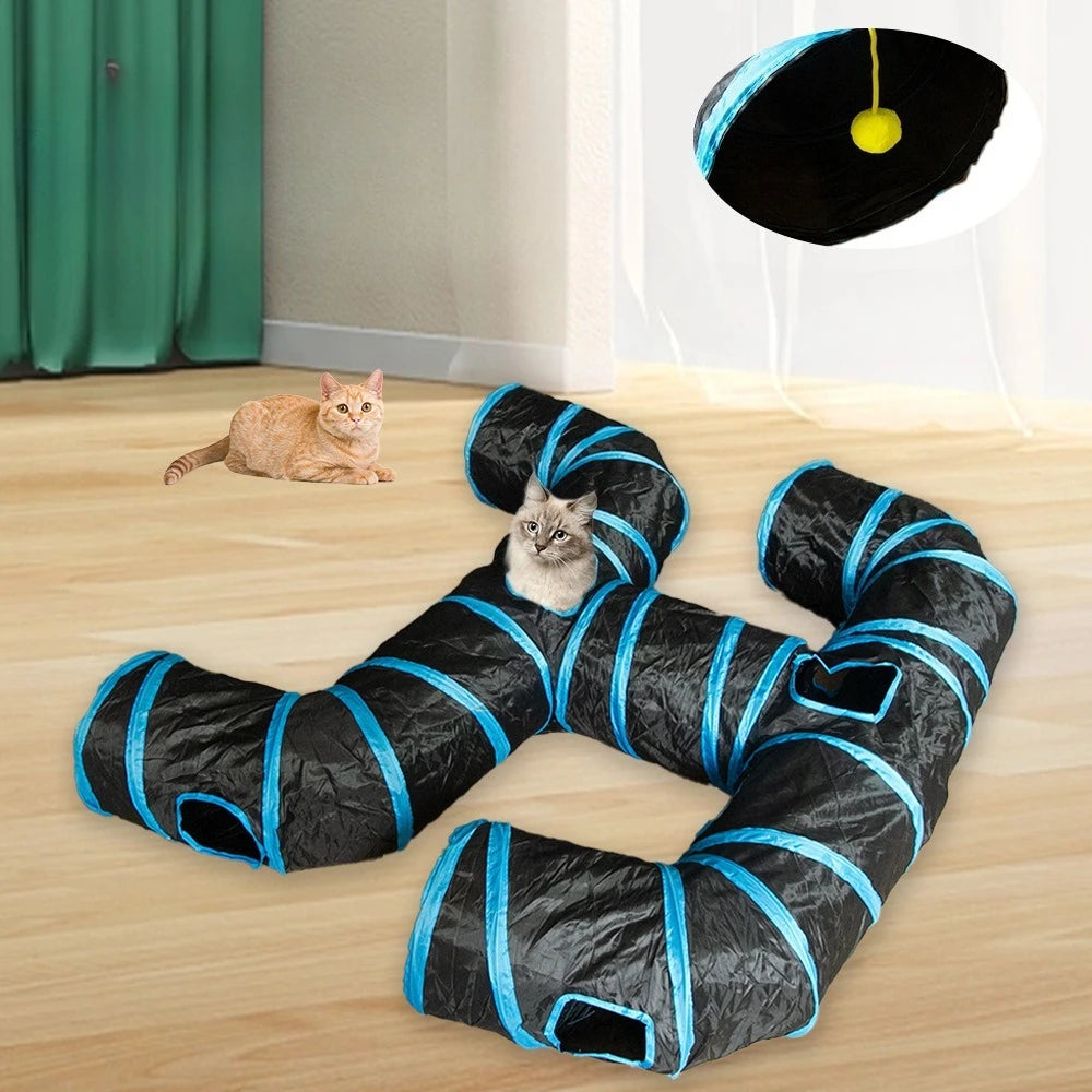 Pet Tunnel Multi Cat Interactive Rainbow Channel Large Multi Exit Foldable Cat Toy Drilling Cat Channel Durable Scratch and Bite