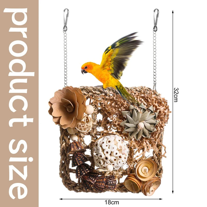 Bird Toys, Parakeet Toys Bird Foraging Toys Grass Mat Climbing Wall For Parakeet,Parrot,Cockatiel,Conure,Lovebird