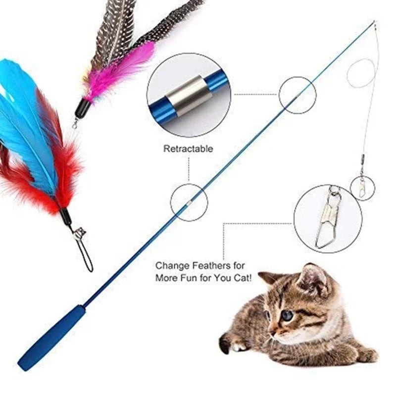Pet Cat Toys Super Long Three Section Telescopic Rod Cat Teaser Stick Feather Replacement Head Cat Teaser Supplies New