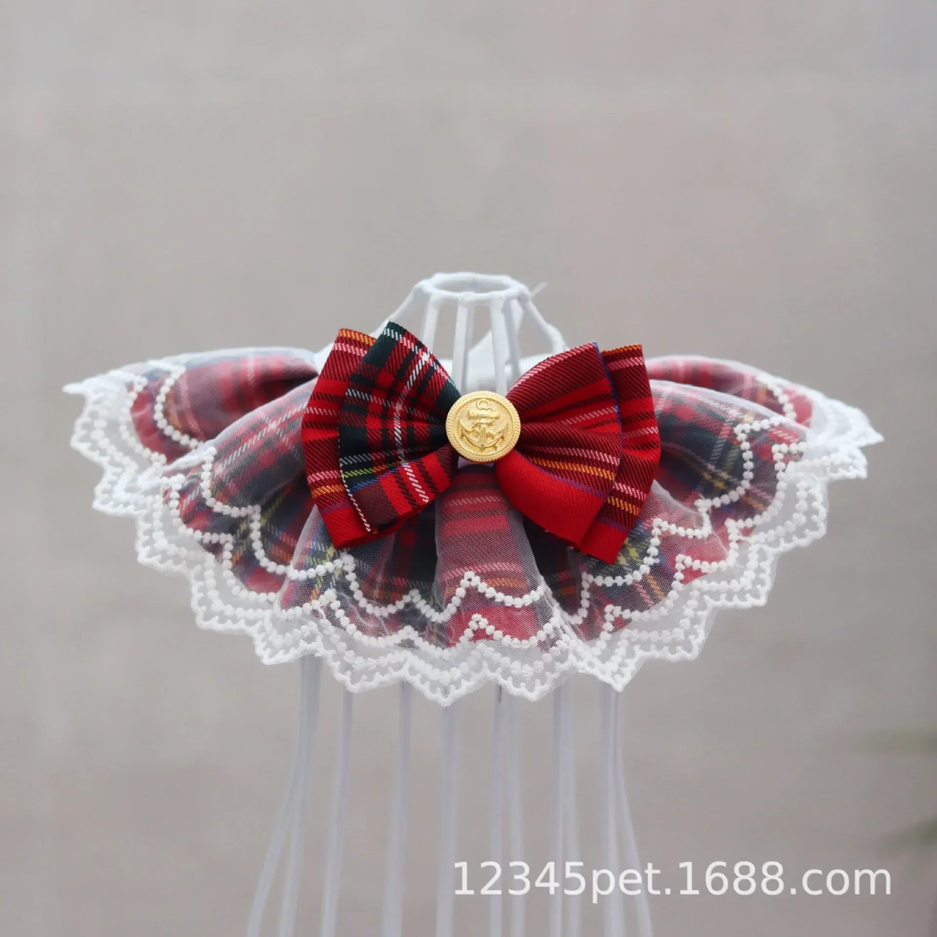 Plaid Lace Cat Ribbon Collar Gauze Kitten Bowtie Cotton Necklace Bibs for Dogs Cat Accessories Pet Products קולר לכלבים קטנים