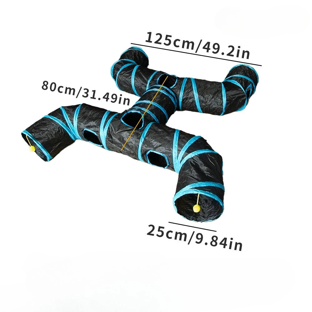 Pet Tunnel Multi Cat Interactive Rainbow Channel Large Multi Exit Foldable Cat Toy Drilling Cat Channel Durable Scratch and Bite