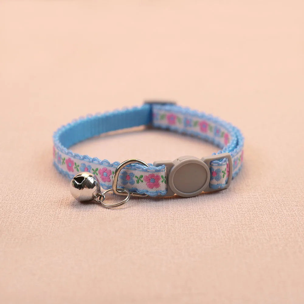 Hand Knitting Flower Pet Collar With Bell Colorful Retro Style Cat Collar Adjustable Safety Necklace For Puppy Cat Accessories