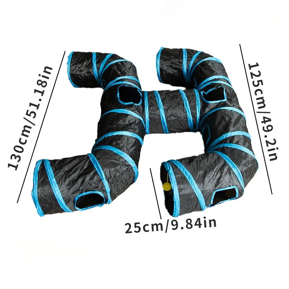 Pet Tunnel Multi Cat Interactive Rainbow Channel Large Multi Exit Foldable Cat Toy Drilling Cat Channel Durable Scratch and Bite