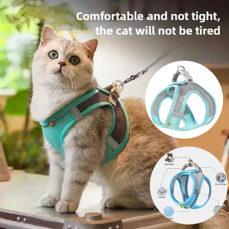 Pet Things Cat Accessories Cute Adjustable Cat Collar and Leash Set for Walking Safe Reflective Soft Comfortable Vest