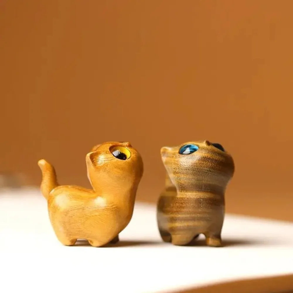 Charming Wooden Kitten Figurine - Handcrafted Cat Decor For Home, Perfect Gift Idea Cat Figurine Cat Accessories