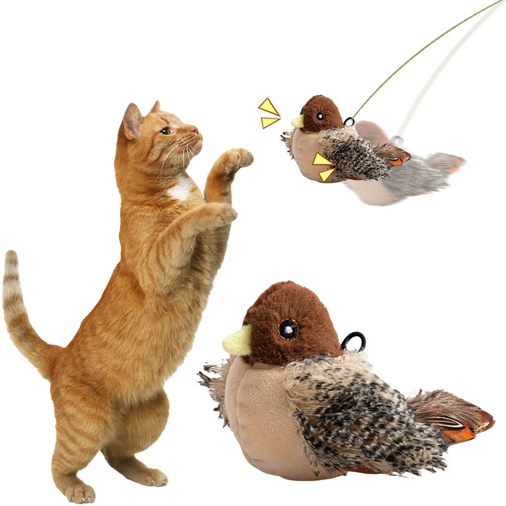 Flapping Bird Cat Toy Electric Squeaky Simulation Bird Plush Cat Pets Teasing Toys Kitten Chirping Bird Toys Interactive Cat Toy