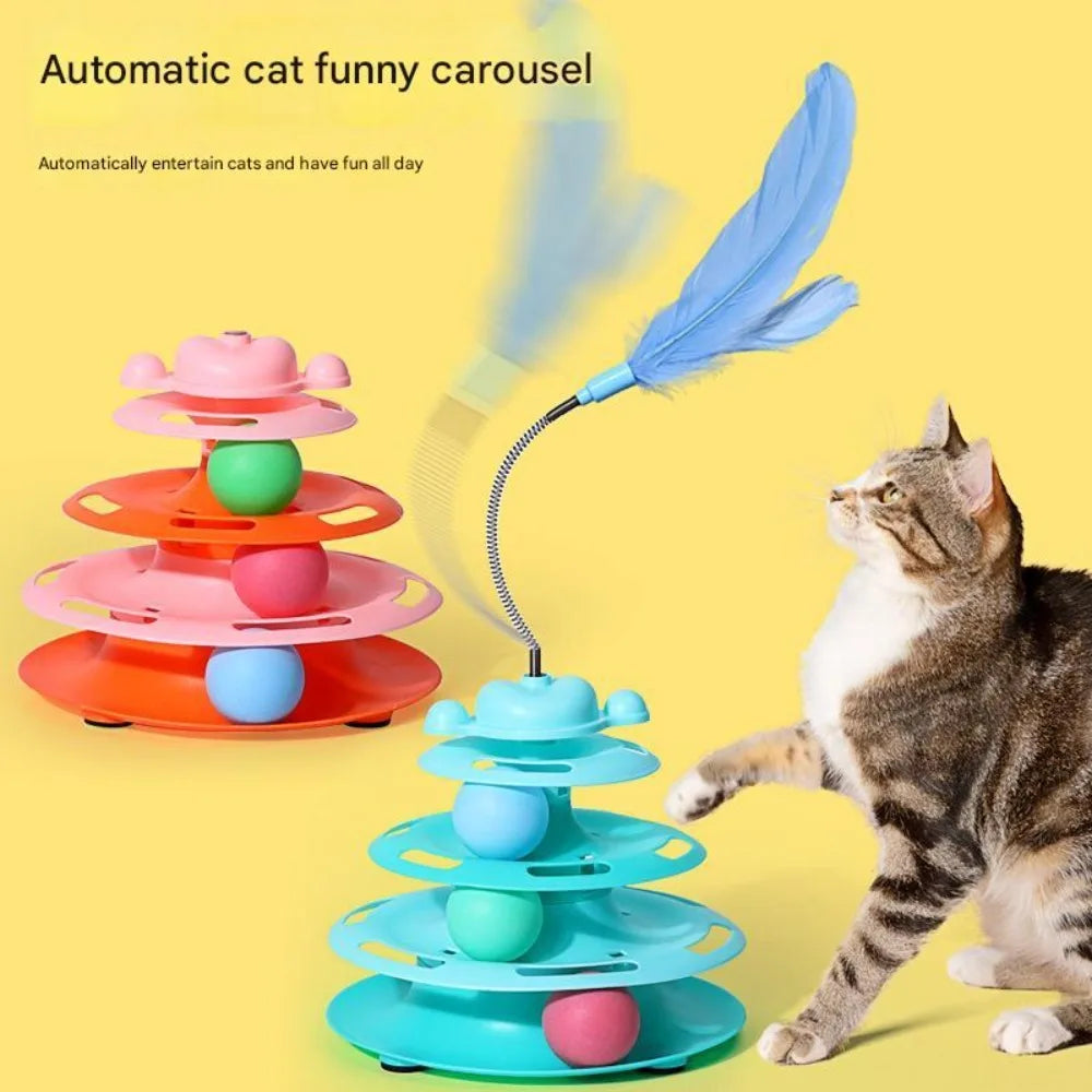 New Interactive Cat Toys Rotatable Intelligence Training Pet Cat Turntable Balls Feather Cat Amusement Plate Pet Supplies