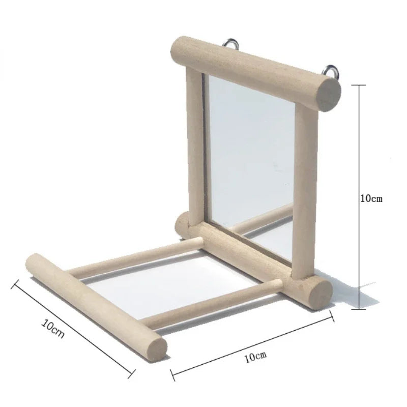 Wooden Pet Toy Mirror Fun Brid Toy for Cockatiel Parrots Small Birds Parrot Toys Pet Parrots Climb Accessories