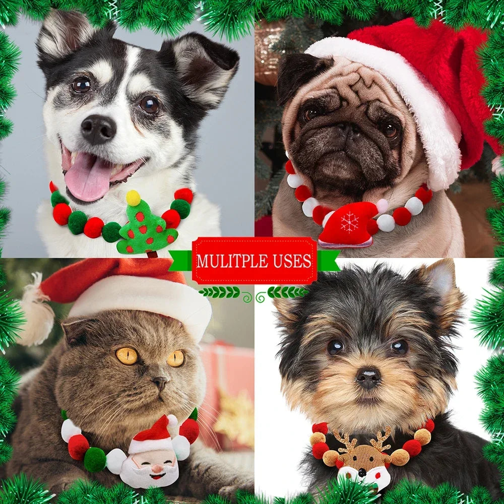 1PC Christmas Decorate Pet Bowtie Dog Deer Hair Ball Pet Puppy Adjustable Snowman Necktie Collar for Small Large Dog Accessories