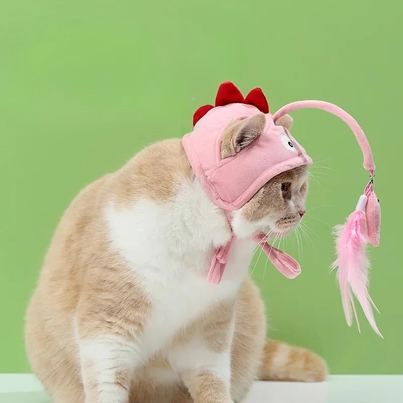 Cat Toys Interactive Teaser Stick Headwear for Cats Kittens Cute Cat Hat with Toys