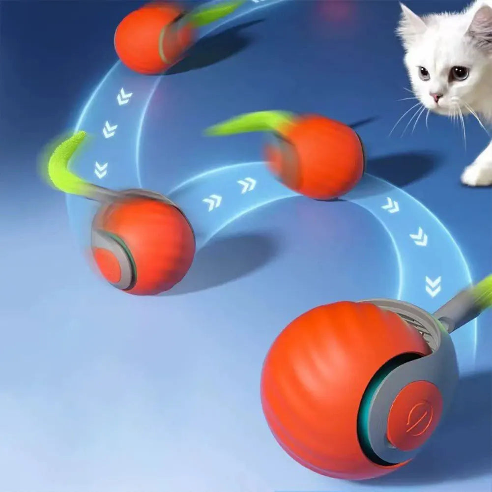 Automatic Moving Cat Toy Ball Smart Cat Toys Two Speed Adjustment Speedy Tail Cat Toy with Replacement Tail