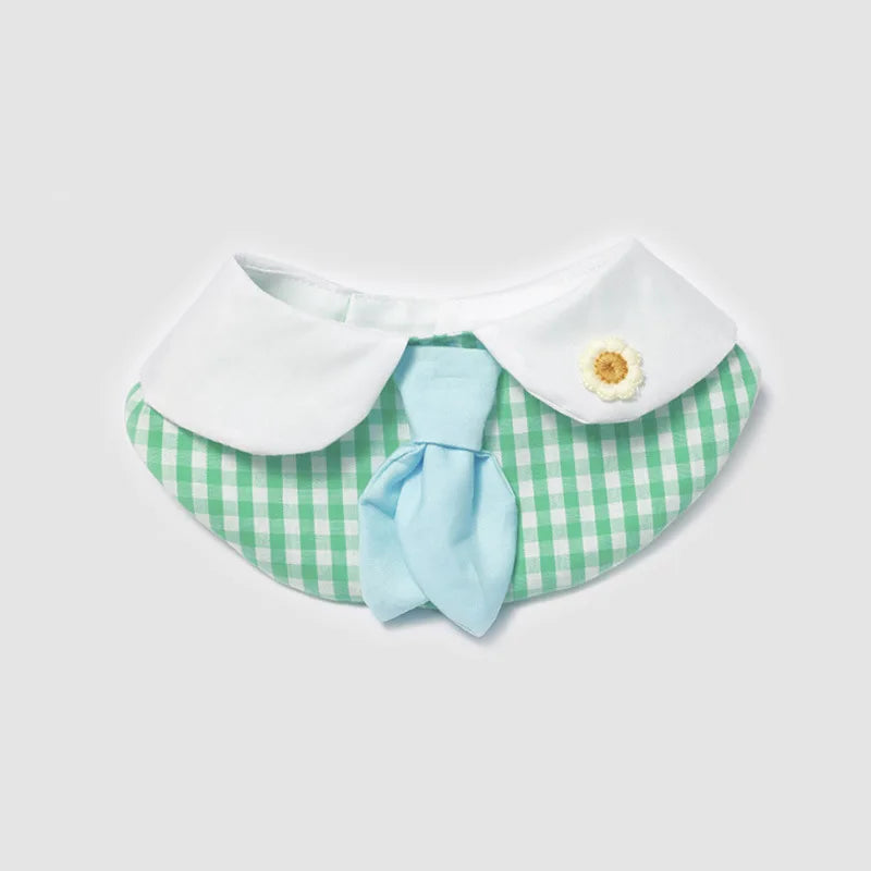 Pet Soft Plaid Tie Scarf Fake Collar Lace Drool Scarf Checkered Dog Accessory Cat Bib Scarfs Cat Accessories Puppy Accessories
