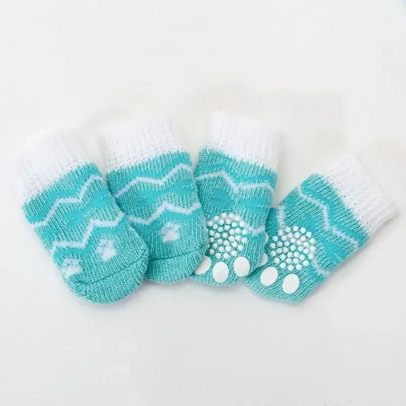 4pcs/Set Cute Puppy Dog Knit Socks Autumn Winter Pet Socks Anti-Slip Knitted Small Dogs Shoes Warm Paw Protector Dog Accessories