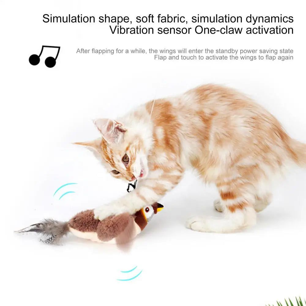 Chirping Bird Cat Toy Simulated Bird Interaction Toy Sparrow USB Rechargeable Flying Bird Cat Toys for Indoor Cats