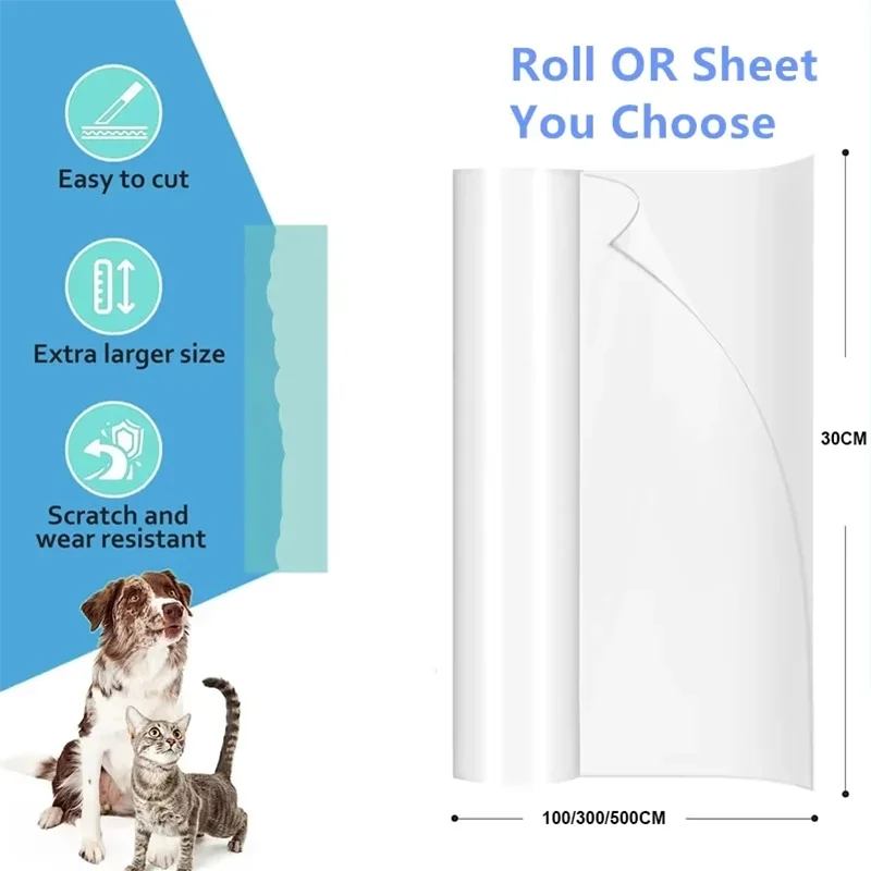 Anti Cat Scratch Furniture Protector Self-Adhesive Peelable Cat Training Protectors PVC Transparent Tape for Couch Sofa Sticker