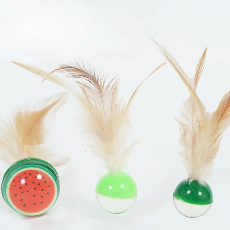 3pcs Cat Elastic Ball Toy Kitten Bouncing Ball with Feathers itten Funny Chasing Game Cat Feather Toys Cat Accessories