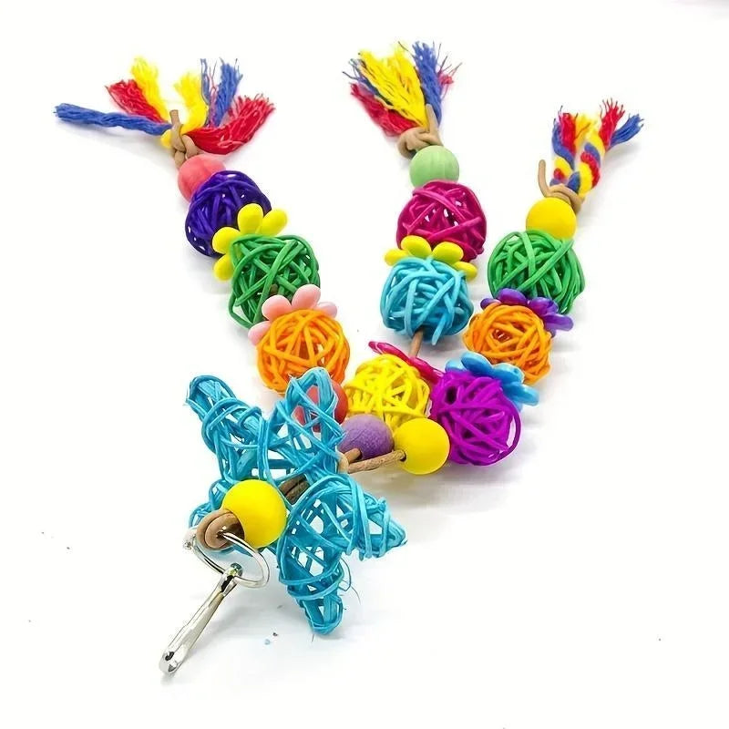 Bird Parrot Swing Toys Rattan Ball Bite Toy Bird Chewing Toy Bird Cage Hanging Decor Accessories Parrot Toys Random Color