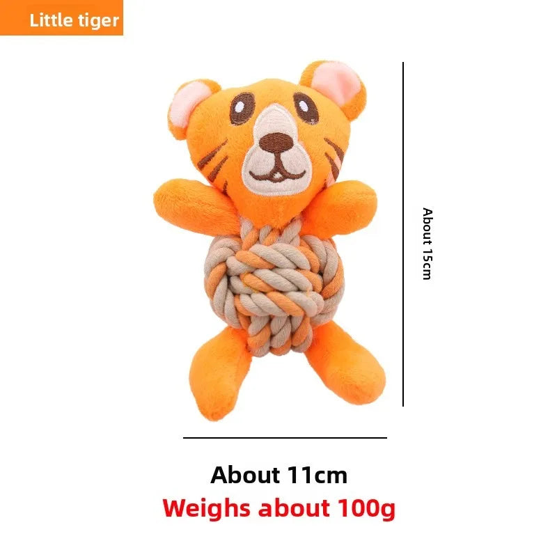 Christmas Plush Dog Toys with Cotton Rope & Squeakers  Chew Resistant Animal Dental Toys for Puppies Teething Chew Toys