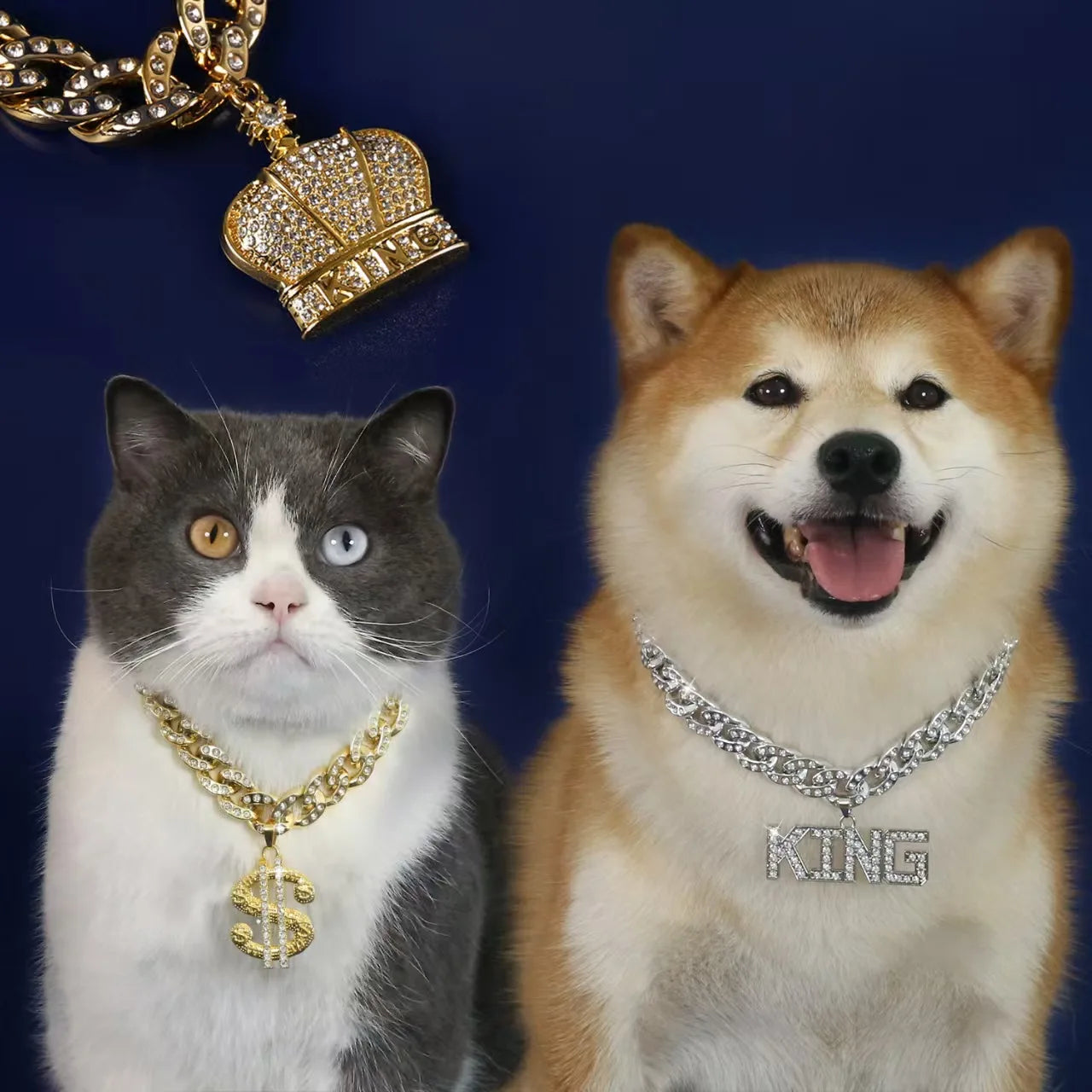 Luxury Fancy Zircon Pendant Dog Accessories for Cat Neck Wear Plastic Pet Necklace Adjustable Cosplay Small Medium Puppy Collar