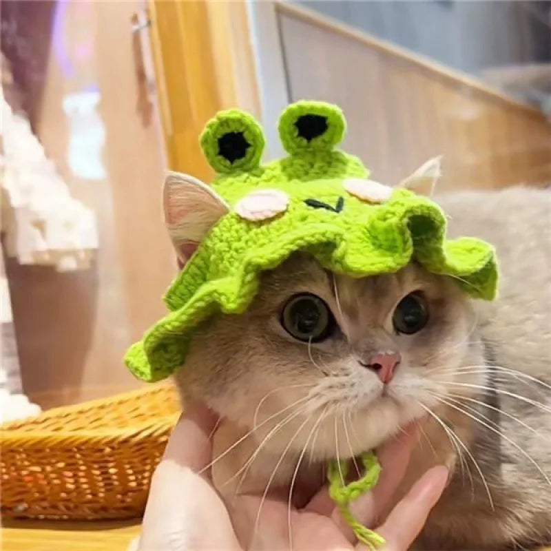 Hand-made Cat Hat Elastic Woven Cap Pet Hat Puppy Kitten Headwear Knitted Hat Party Photo Shoot Props Decoration Cat Accessories