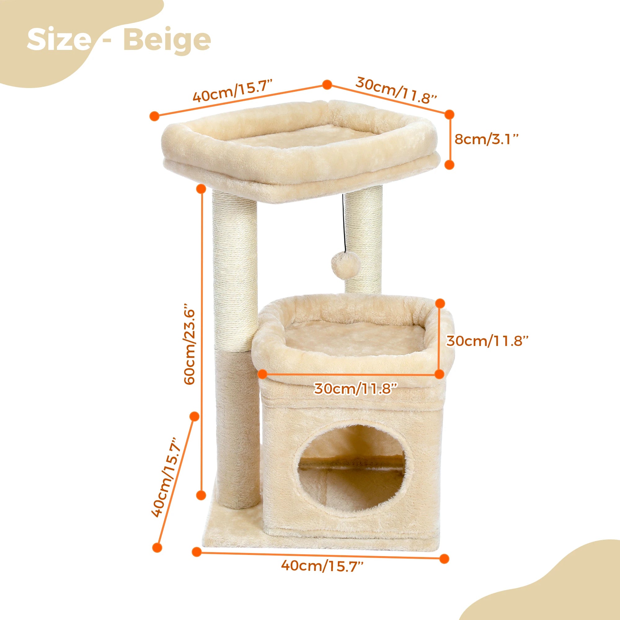 Cat Tree with Natural Sisal Scratching Post,Comfortable Condo,Spacious Top Perch,Cat Accessories,Toy,Cat Tower for Indoor Cats