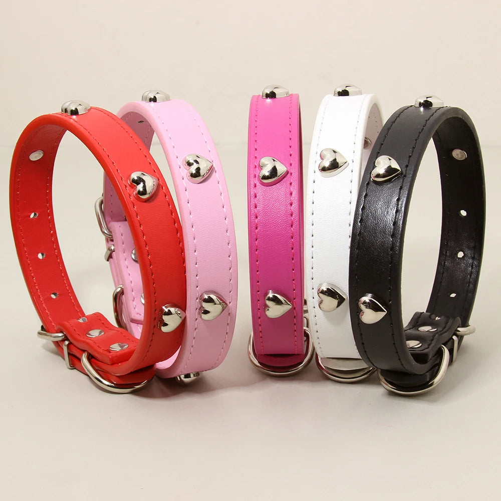 PU Leather Durable Pet Dog Collars with Love Puppy Pug Collars for Small Large Dog Chihuahua Cat Accessories collar perro
