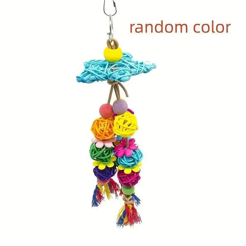 Bird Parrot Swing Toys Rattan Ball Bite Toy Bird Chewing Toy Bird Cage Hanging Decor Accessories Parrot Toys Random Color