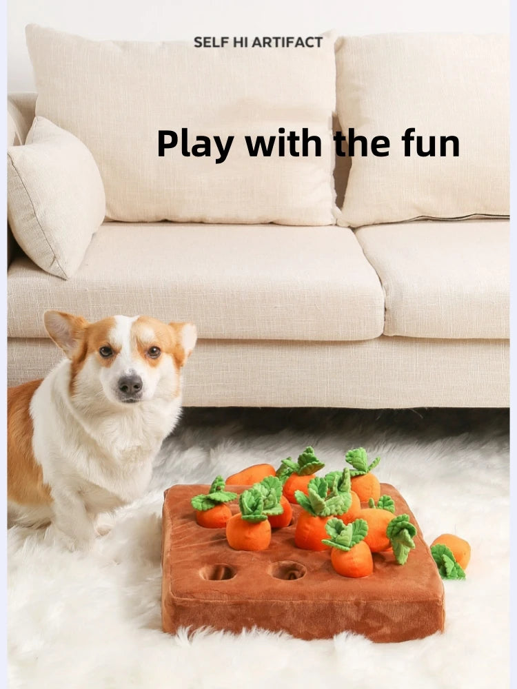Dog Carrot Plush Toy Interactive Dog Toys Plush Puzzle Toys 2 in 1 Non-Slip Nosework Feed Games for Aggressive Chewers Pet