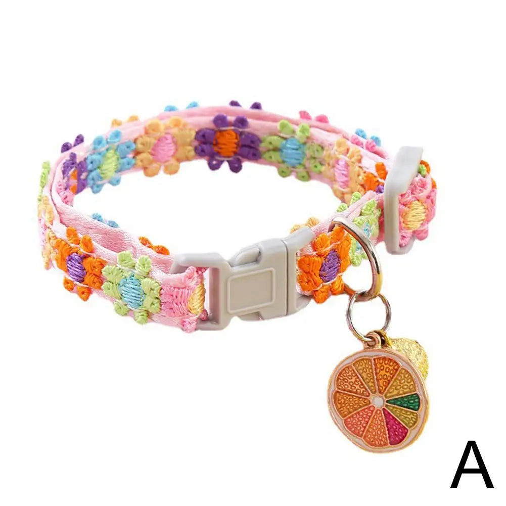 Fashion Rainbow Flower Cat Collar With Bell Kitten Puppy Necklace Adjustable Buckle Colorful Lace Kitten Collar Dog Accessories