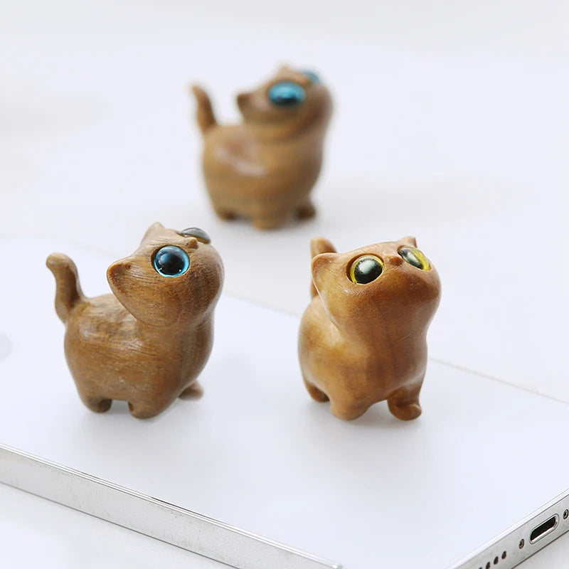 1/3 Pcs Charming Wooden Kitten Figurine - Handcrafted Cat Decor For Home, Perfect Gift Idea Cat Figurine Cat Accessories