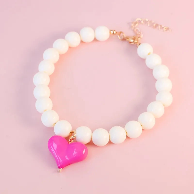 Party Dog Accessories Custom Pet Supplies Pinkycolor Plastic Cat Neck Collar Pearl Dog Necklace Small Dog Bib Size Animal Choker