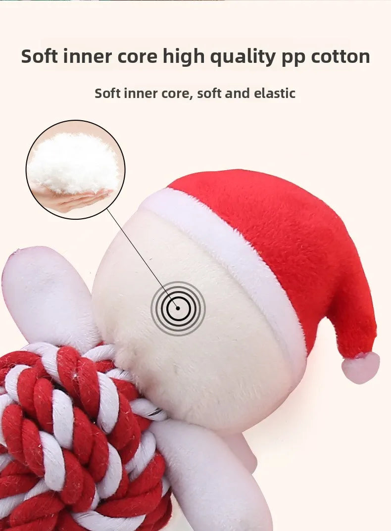 Christmas Plush Dog Toys with Cotton Rope & Squeakers  Chew Resistant Animal Dental Toys for Puppies Teething Chew Toys