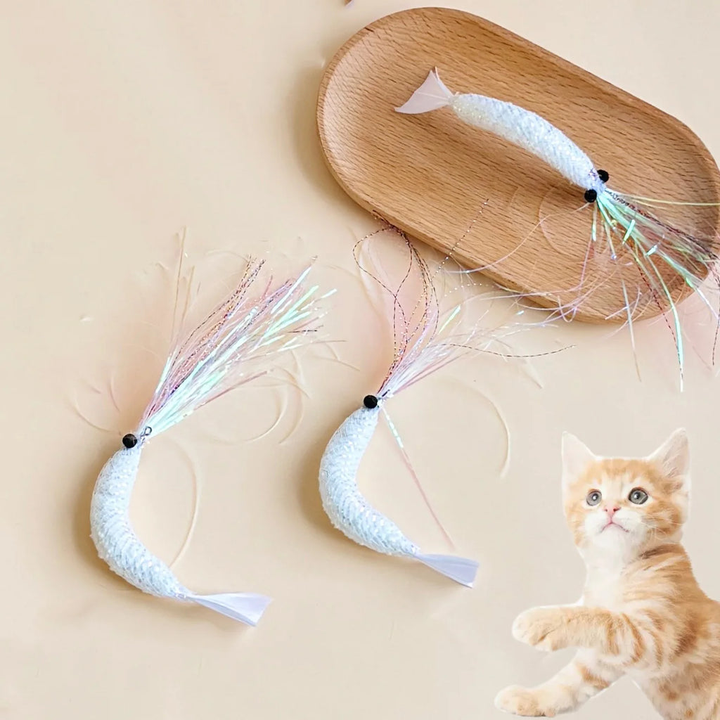 Cat Teaser Toy Feather Bell Interactive Kitten Toy Cute Prawn Modeling Detachable Cat Toy Cat Accessories