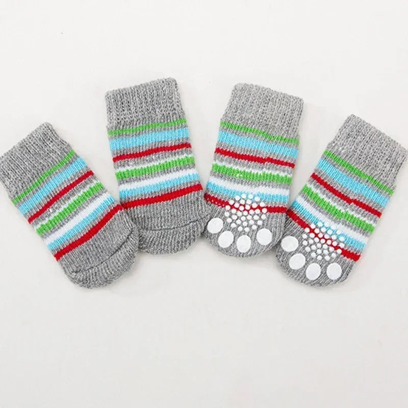 4pcs/Set Cute Puppy Dog Knit Socks Autumn Winter Pet Socks Anti-Slip Knitted Small Dogs Shoes Warm Paw Protector Dog Accessories