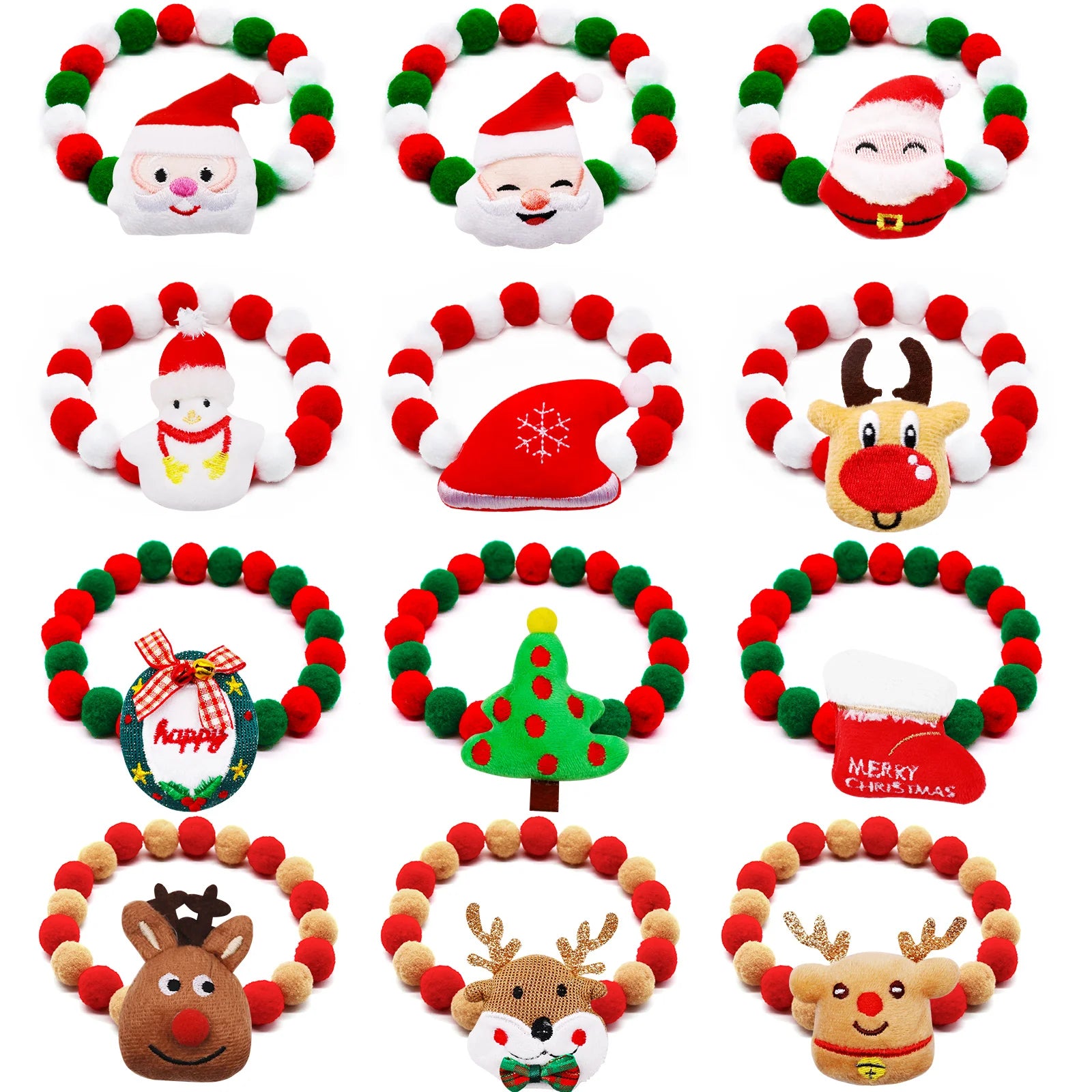 1PC Christmas Decorate Pet Bowtie Dog Deer Hair Ball Pet Puppy Adjustable Snowman Necktie Collar for Small Large Dog Accessories