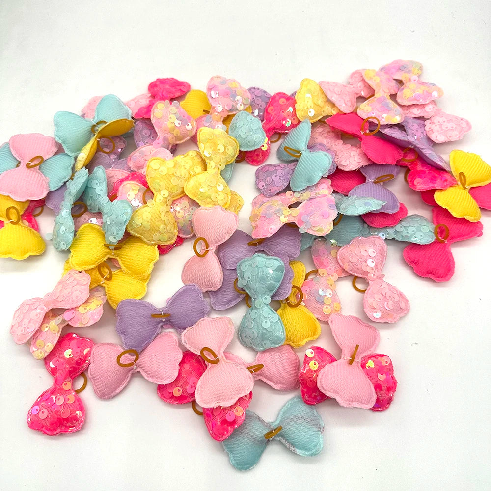 50/100pcs Sequins Style Dog Bowknot Hair Bows Decorate Bows with Rubber Band for Small Dogs Puppy Pet Headwear Dog Accessories