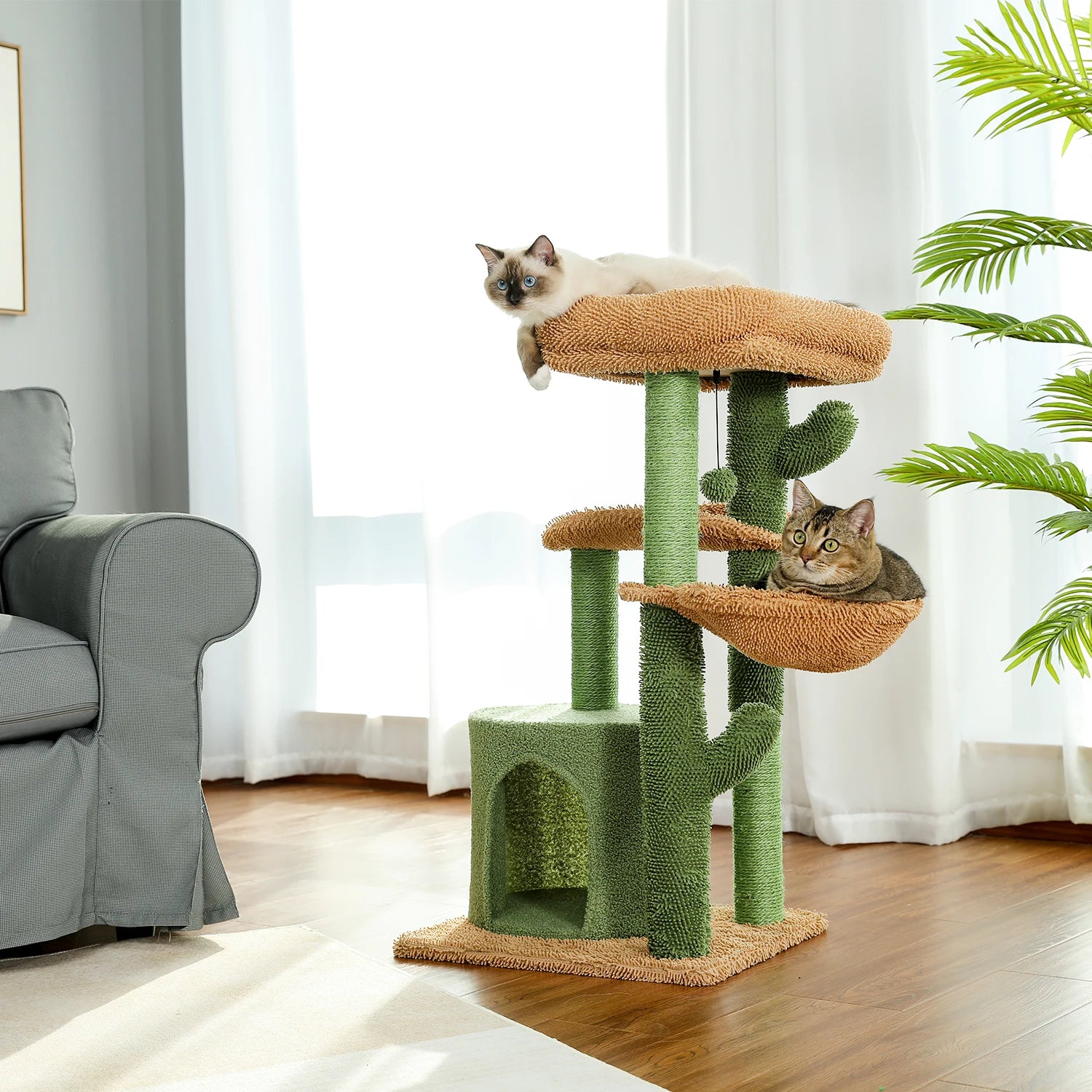 Cactus Cat Tree Small Cat Tower with Spacious Condo,Cozy Hammock,Dangling Ball,Scratching Post Cat Accessories for Indoor Cats