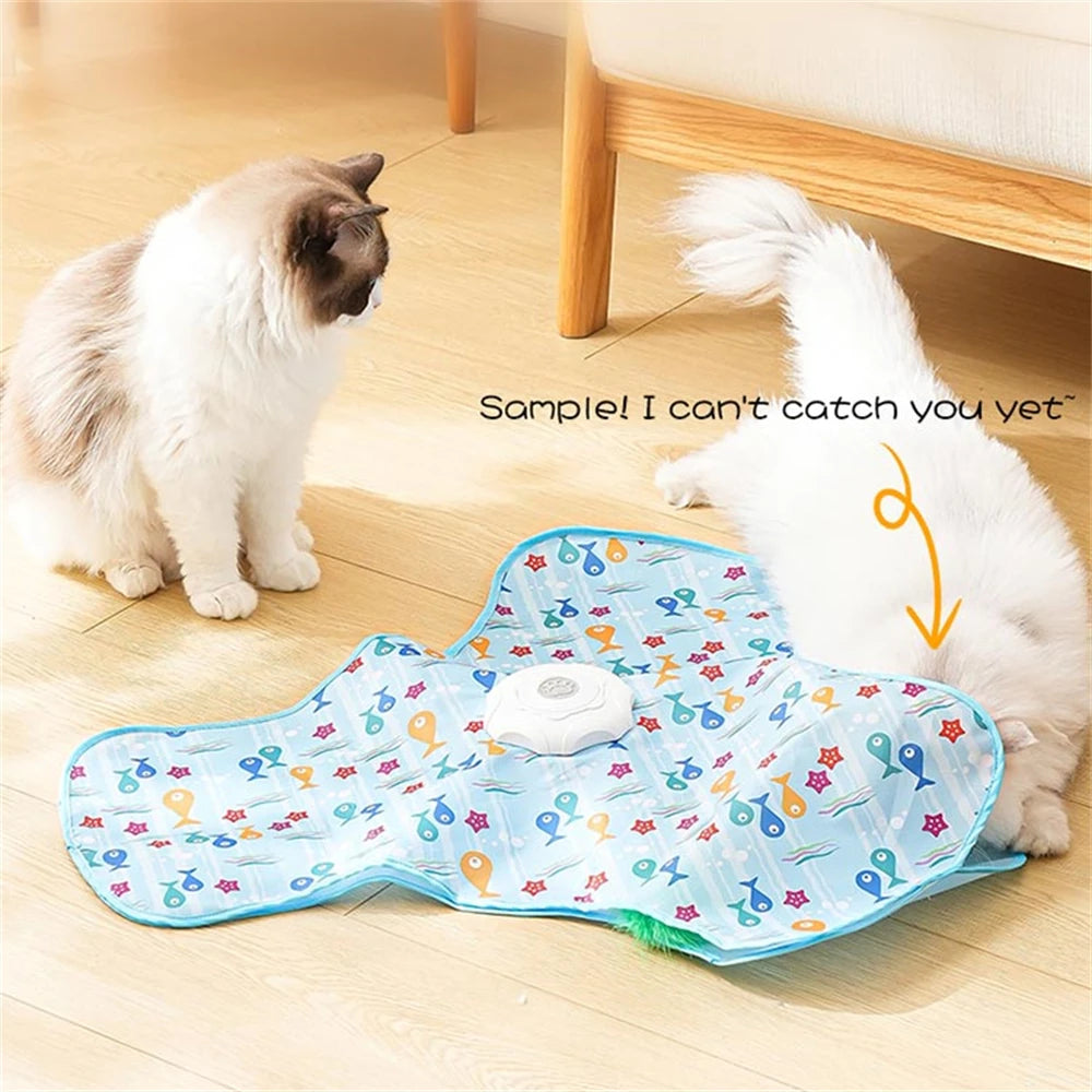 Smart Cat Toys Interactive Hide and Seek Cat Toy with Mouse Squeaky Motion Activated Moving Concealed Feathers Kitten Teaser Toy